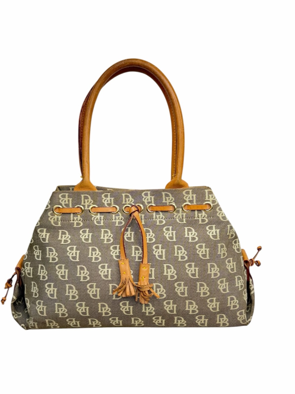 Dooney & Bourke Vintage Y2K Monogram DB Canvas Leather Satchel Shoulder Bag
